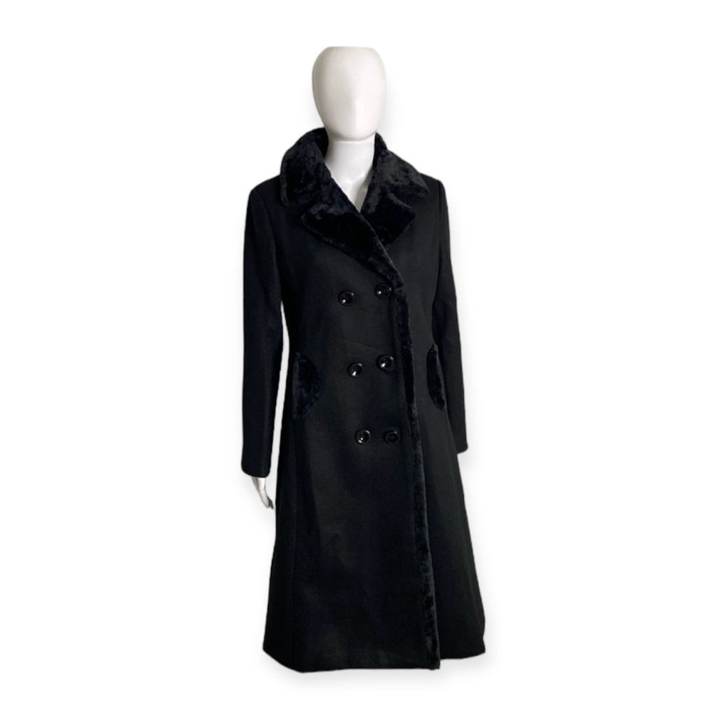 Aprsfn Double-Breasted Notched Lapel Midi Wool Blend Pea Coat Size S